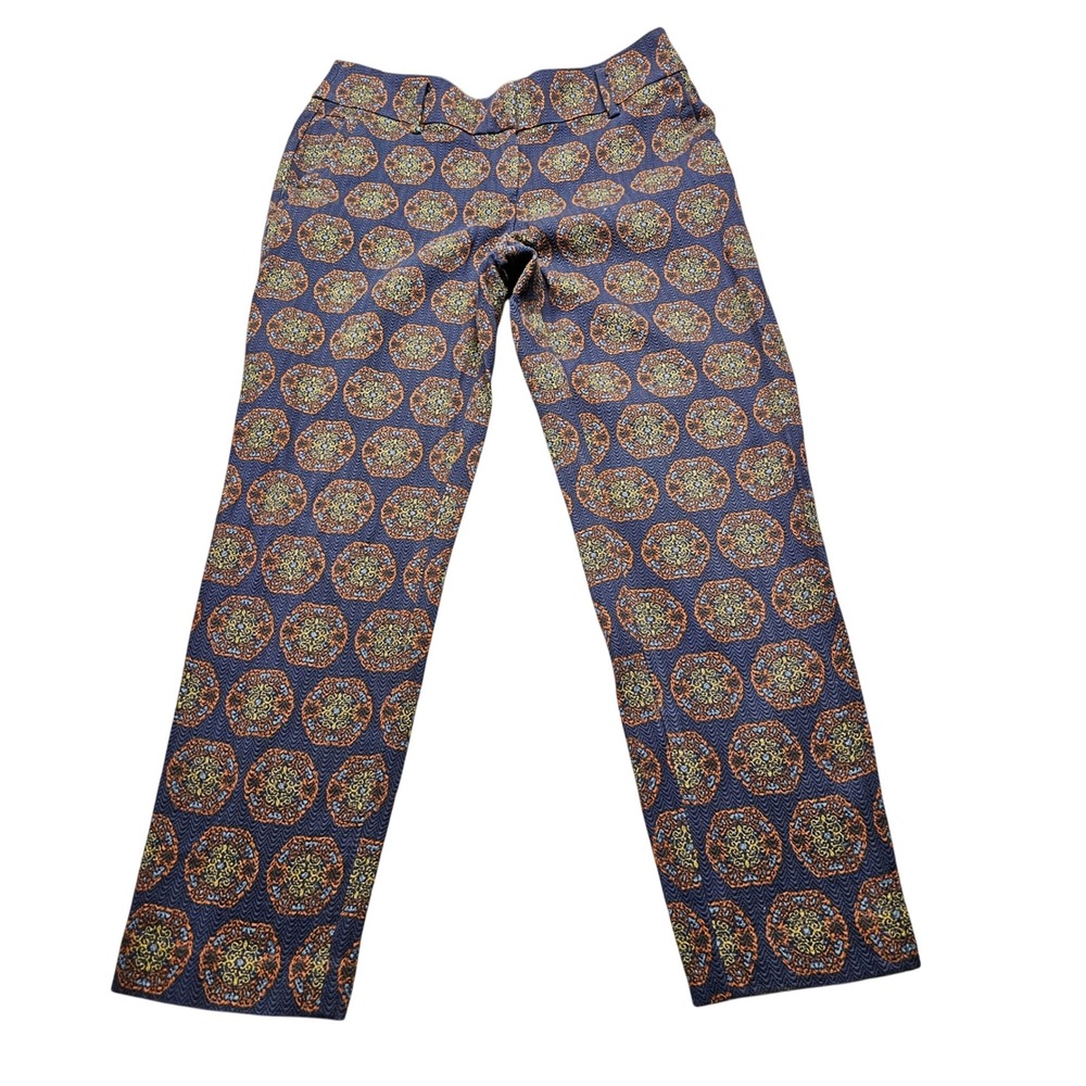 Ann Taylor Loft Julie Trousers Women 4 Navy Medallion Print Ankle Career Pants